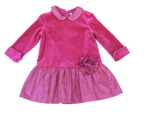 Il Gufo Baby Samt-Kleid mit angesetzten Taftrock fuchsia